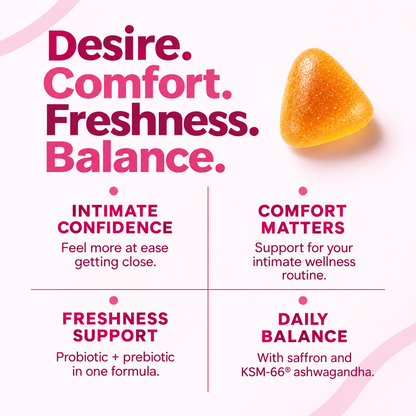 Desire, comfort, freshness and balance benefits of VIRA Balance Gummies