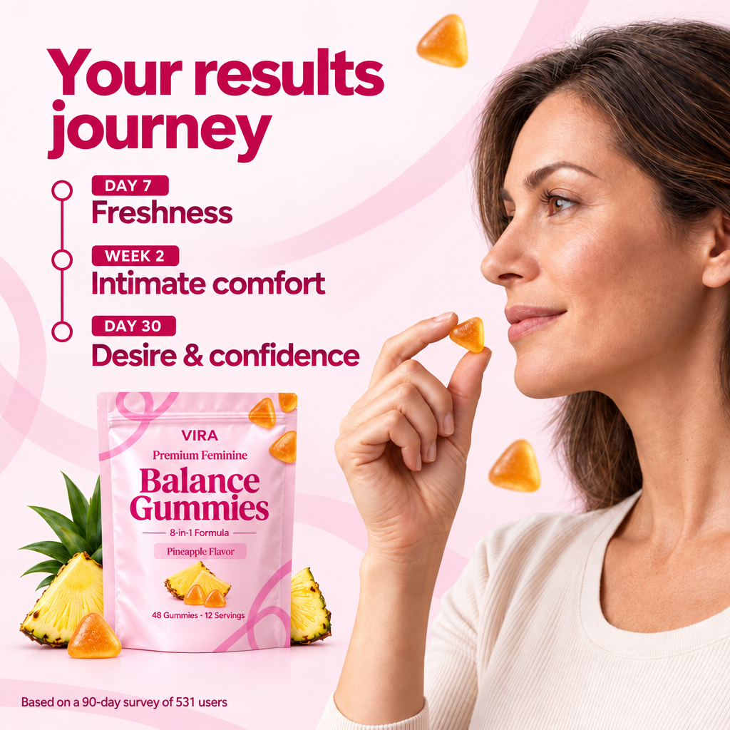 Your results journey: freshness by day 7, intimate comfort by week 2, desire and confidence by day 30